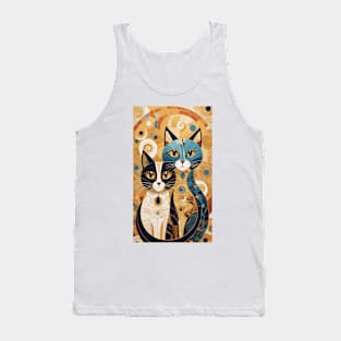 Gustav Klimt's Chromatic Whiskers: Colorful Cat Illustration Tank Top